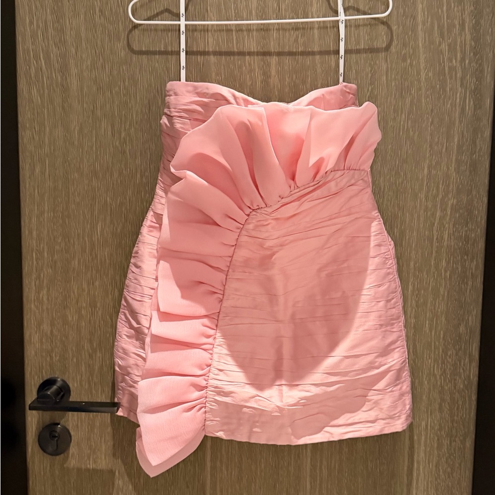 Aje Strapless Pink Ruffled Ruched Mini Dress - Picture 2 of 11